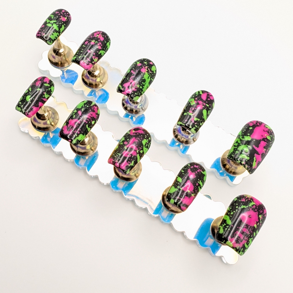 Handcrafted Short Square Y2K Paint Splatter Press-On Nails Handmade